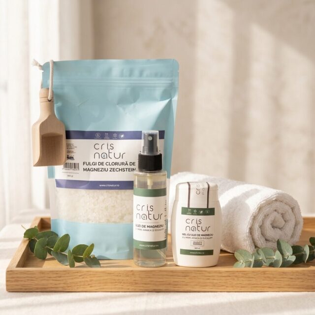 Pachet sportivi: Gel si Ulei de Magneziu cu MSM, Arnica si Eucalipt + Fulgi de Clorura de Magneziu