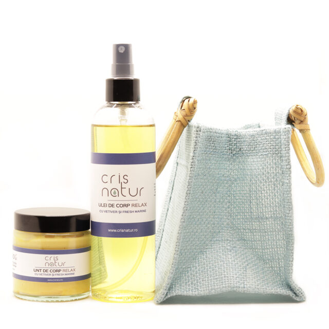 Set cadou Unt+Ulei de corp natural 100% RELAX cu Ghee, Vetiver si Fresh Marine 120ml - imagine 2