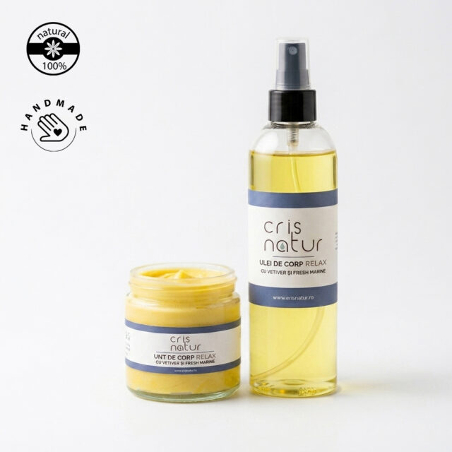 Set cadou Unt+Ulei de corp natural 100% RELAX cu Ghee, Vetiver si Fresh Marine 120ml