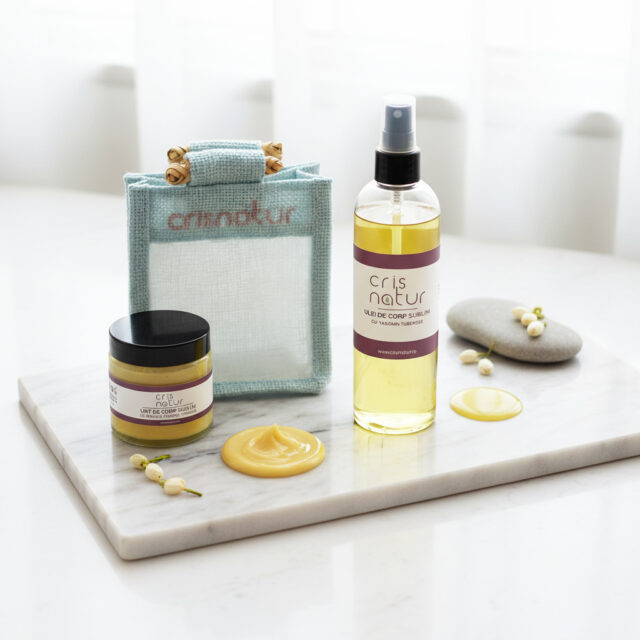 Set cadou ingrijire corp: Unt+Ulei de corp natural 100% SUBLIM cu Ghee si Yassmin Tubérose 120ml
