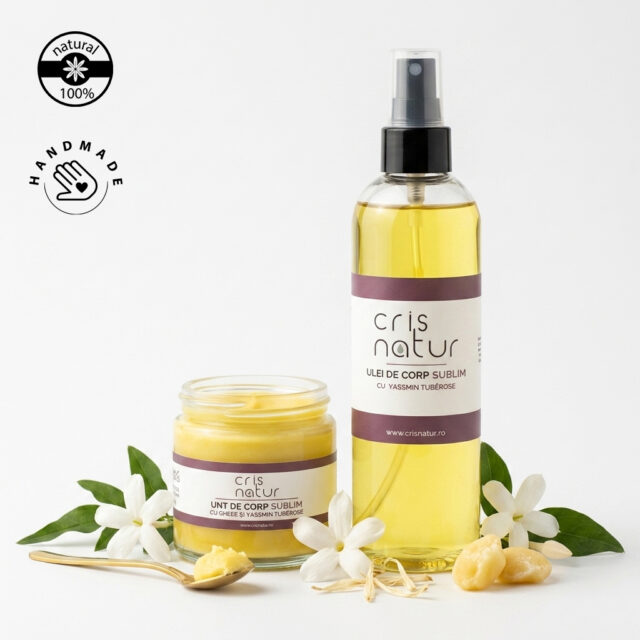 Set cadou ingrijire corp: Unt+Ulei de corp natural 100% SUBLIM cu Ghee si Yassmin Tubérose 120ml