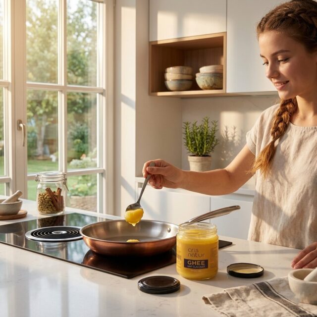 Unt clarificat Ghee cu turmeric natural 100% realizat manual in romania. Gateste intr-un mod sanatos