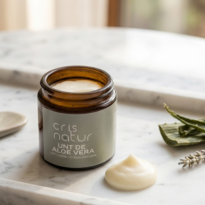 Unt de Aloe Vera 120ml, 100% natural, realizat manual in Romania pentru corp si fata calmant si hidratant