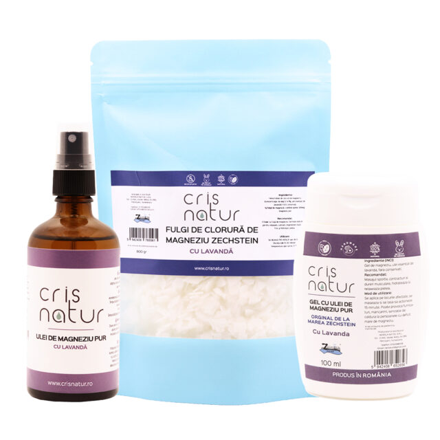 Pachet sportivi- – Fulgi clorura, Ulei si Gel de Magneziu pentru ameliorarea dureri musculare si recupeare dupe efort, absorbtie rapida