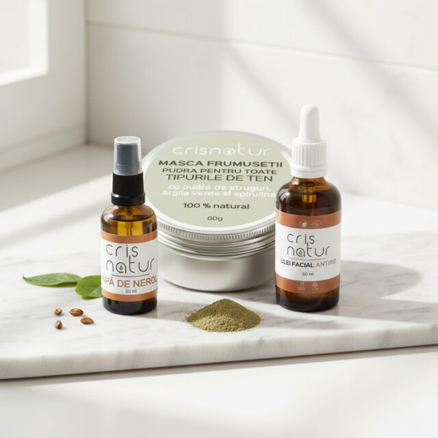 Set ingrijire ten mixt antirid - Masca de fata cu pudra de struguri, argila verde - Apa de Neroli si Ulei Antirid