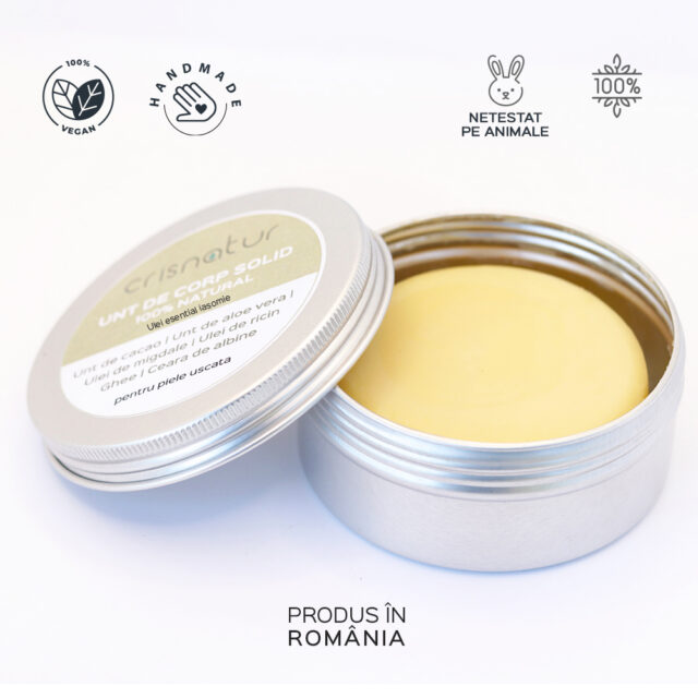 Unt de corp solid piele uscata cu ulei esential iasomie- natural 100% - realizat manual, 60g - imagine 2