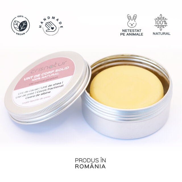 Unt de corp solid toate tipurile de piele cu ulei de geranium- natural 100% - realizat manual, 60g - imagine 2