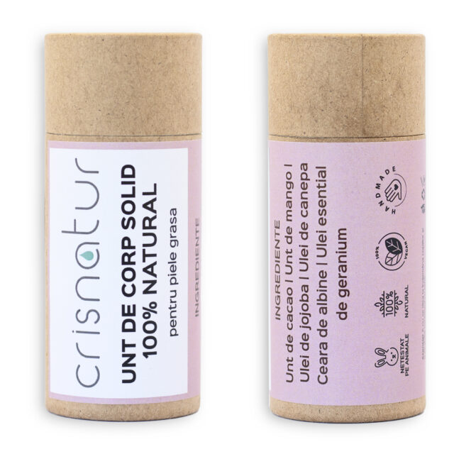 Unt de corp solid piele grasa cu geranium - natural 100% - realizat manual, 60g - imagine 7