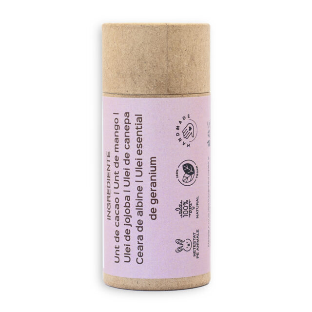 Unt de corp solid piele grasa cu geranium - natural 100% - realizat manual, 60g - imagine 2