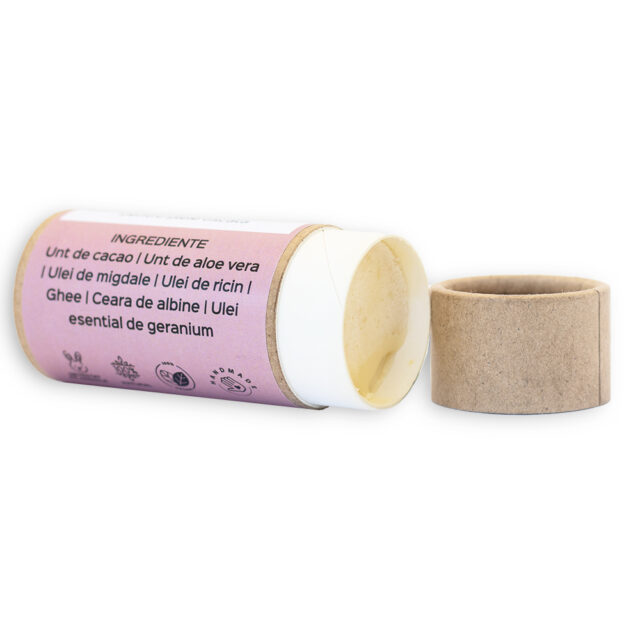 Unt de corp solid piele uscata cu geranium- natural 100% - realizat manual, 60g - imagine 4