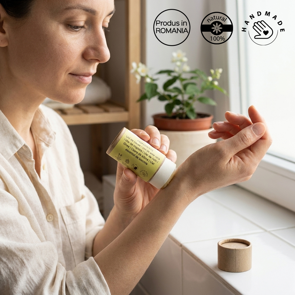 Unt de corp solid piele uscata cu ulei iasomie - natural 100% - realizat manual, 60g - imagine 3