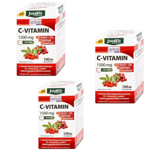 Pachet Promo 3xVitamina C 1500 mg + Extract de Macese + Acerola + Vitamina D3 100 tablete – JutaVit
