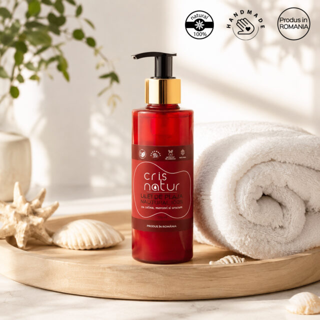 Ulei de plaja natural cu catina, morcovi si urucum realizat manual in Romania, 200 ml